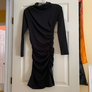 Black Roberto Klein Mock Neck Ruched Dress